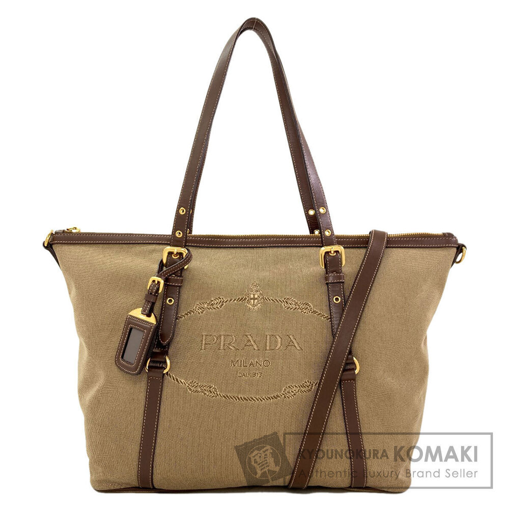 Prada Tote Bag Canvas Leather